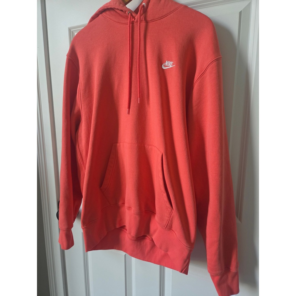 Nike Sportswear Club Fleece Hoodie Coral Pink Salmon Pullover Womens XL Logo